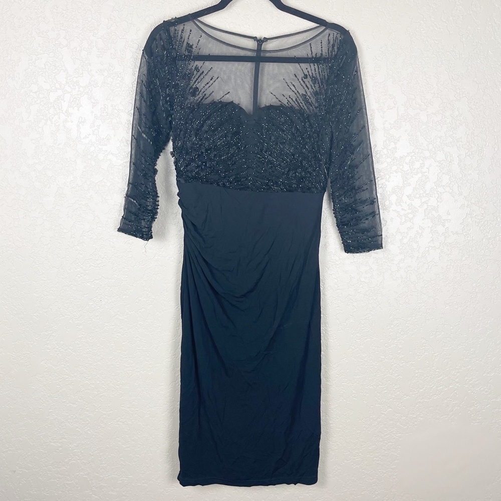 David Meister black beaded fitted dress